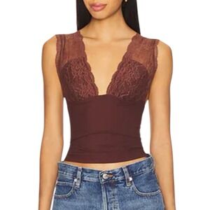 Intimately Free People Power Play Lace Cami Bittersweet Brown Size Small